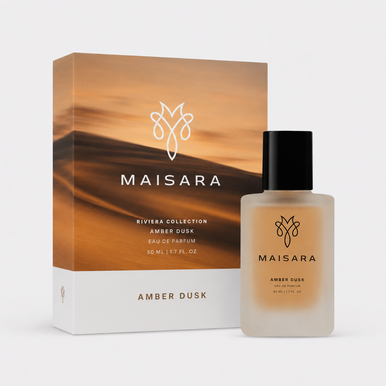 MAISARA Amber Dusk Eau de Parfum packaging with 50 ml bottle