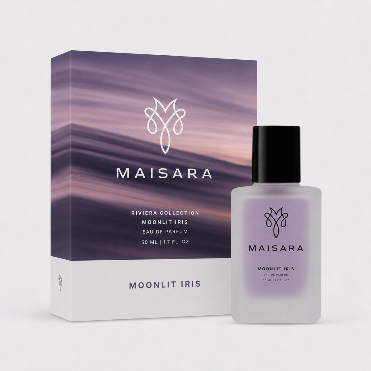 MAISARA Moonlit Iris Eau de Parfum packaging with 50 ml bottle