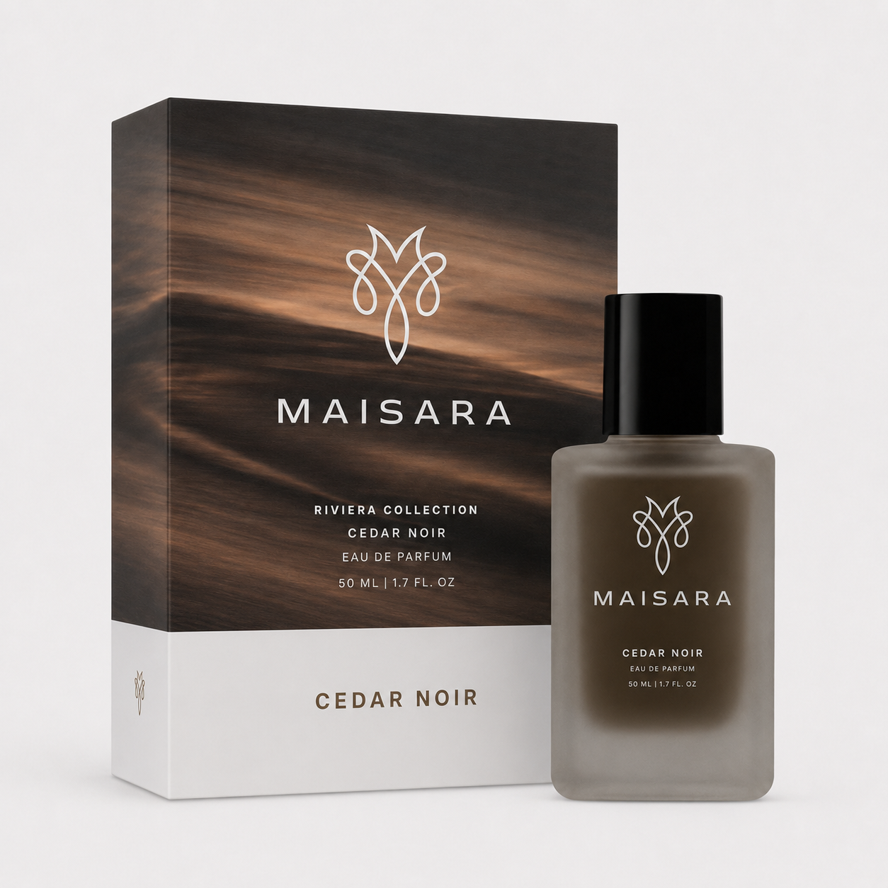 MAISARA Cedar Noir Eau de Parfum packaging with 50 ml bottle