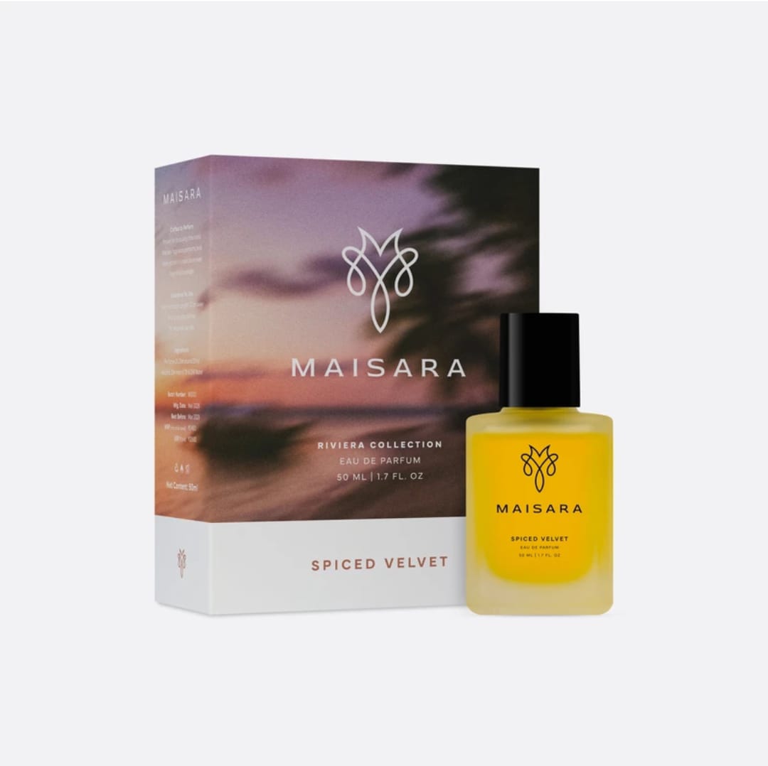 MAISARA Spiced Velvet Eau de Parfum packaging with 50 ml bottle