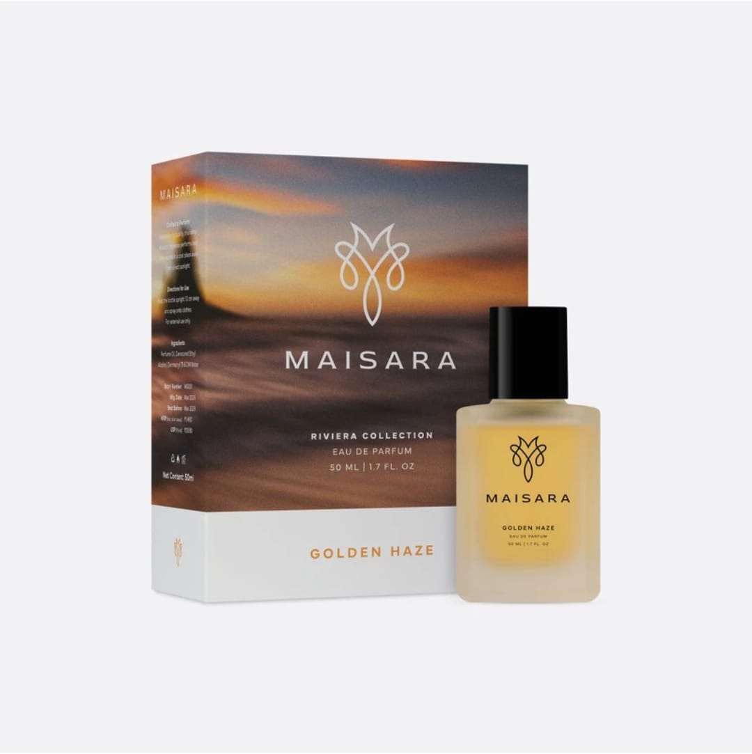 MAISARA Golden Haze Eau de Parfum packaging with 50 ml bottle